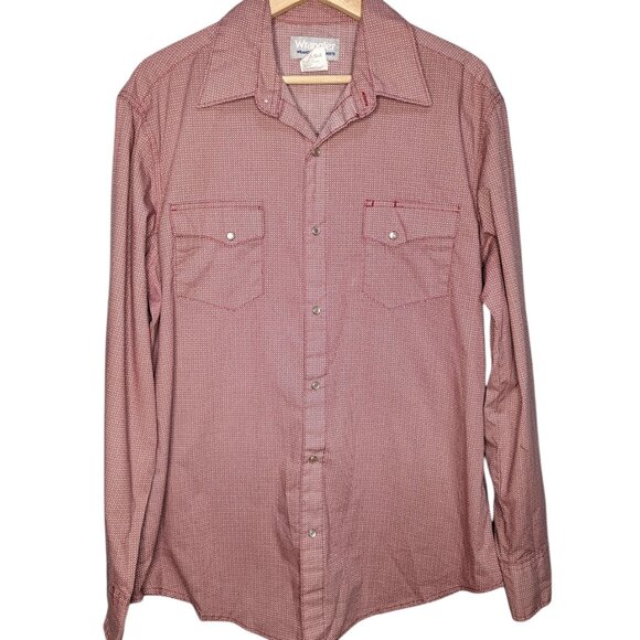 Wrangler Wrancher Pearl Snaps Western Geometric Print Large Men's Shirt Vintage - Picture 3 of 6